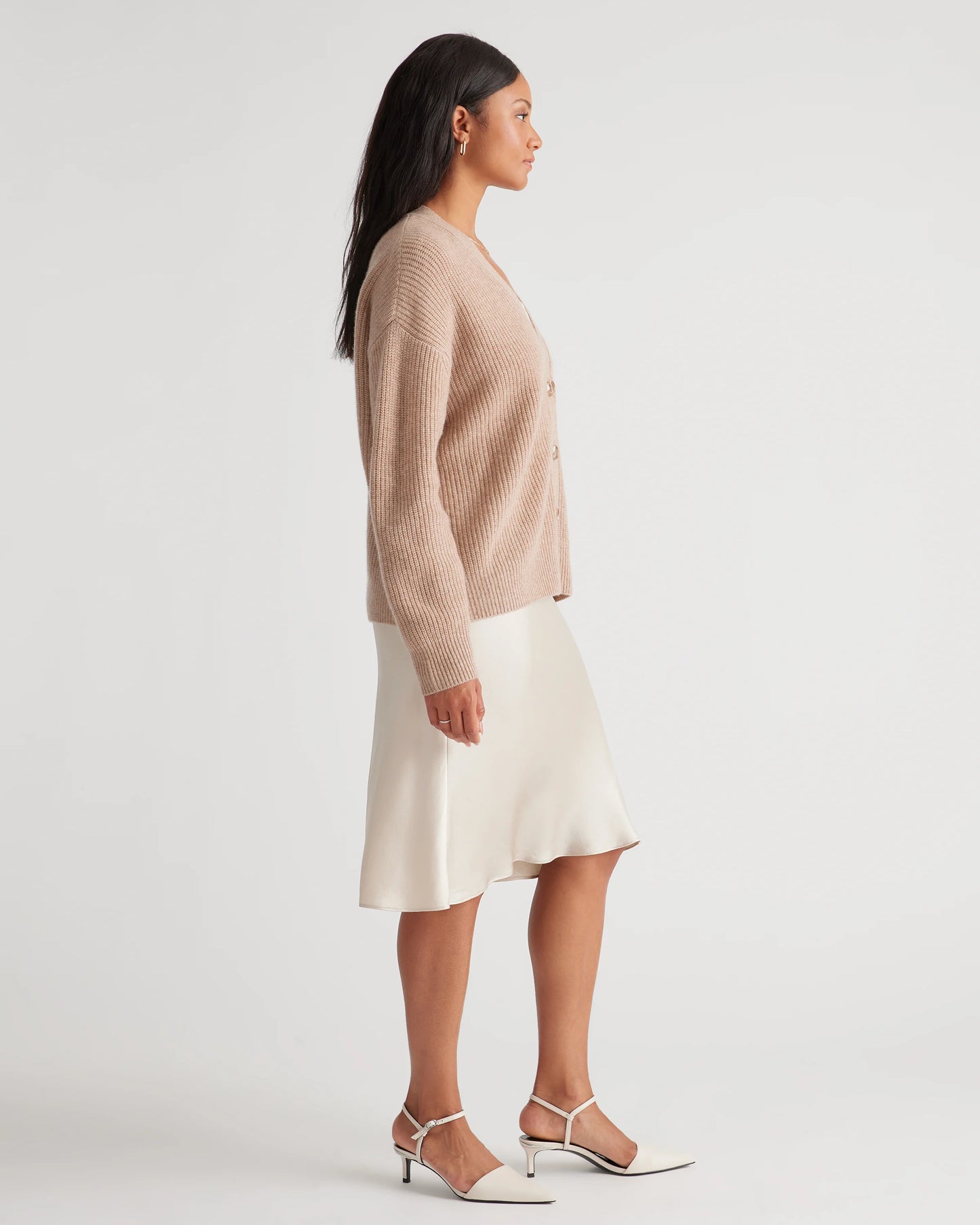 Mongolian Spring Cashmere Fisherman Boxy Cropped Cardigan Sweater - XS / Heather Grey