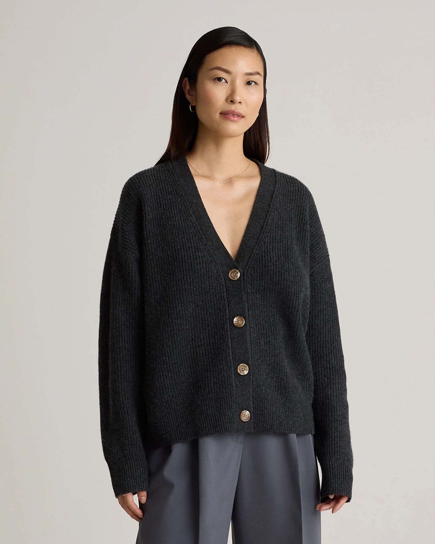 Mongolian Cashmere Fisherman Boxy Cropped Cardigan Sweater - XS / Faded Denim