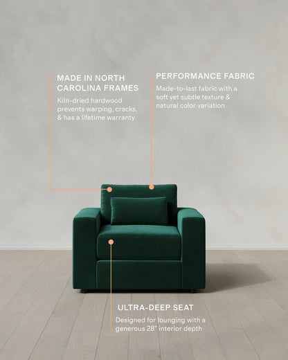 Ashford Deep Seat Chair and a Half in Performance Velvet - 46" / Caramel
