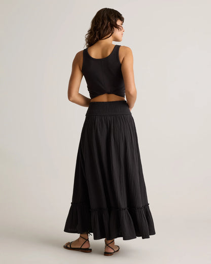 100% Organic Cotton Gauze Smocked Maxi Skirt - XS / Blue Gingham