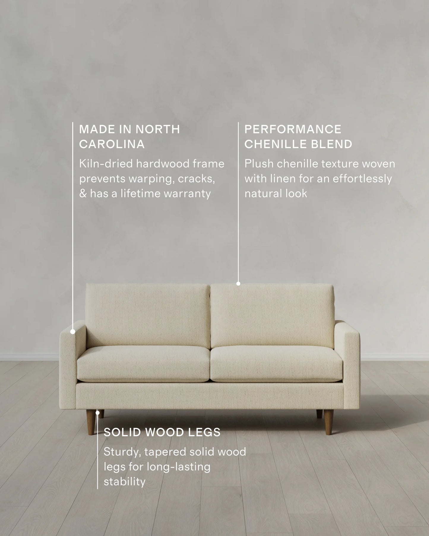 Atlas Midcentury Sofa in Performance Chenille Linen Blend - 6ft / Snow