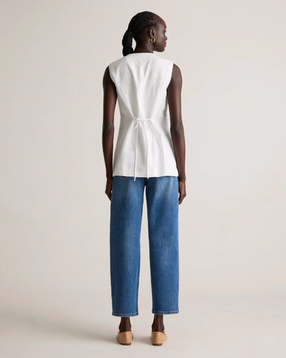 100% European Linen Longline Vest - XS / Taupe Brown Chambray