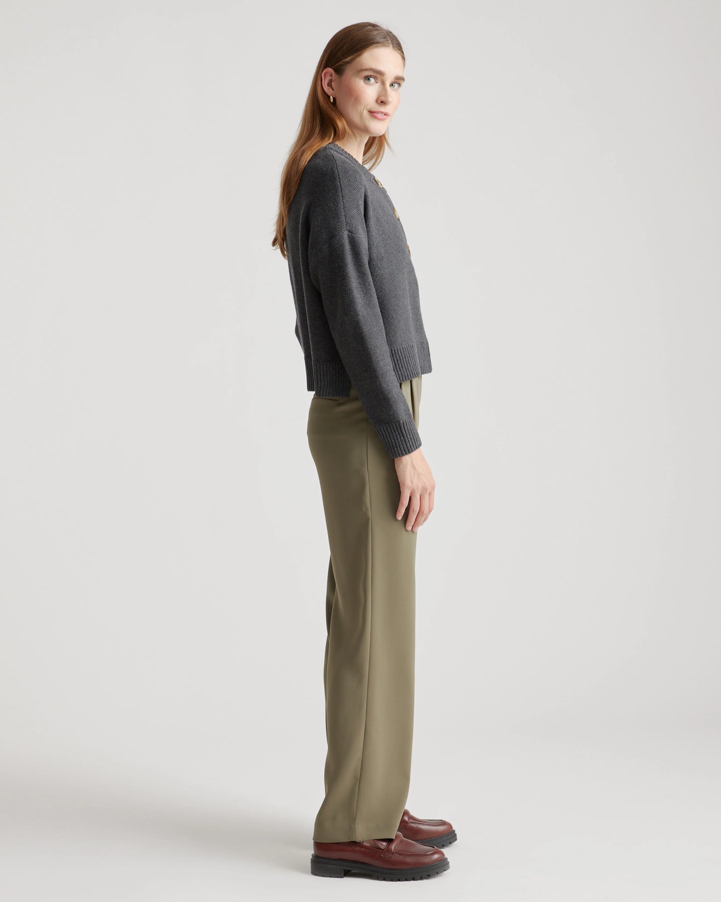 100% Organic Cotton Cropped Cardigan - XS / Heather Brown