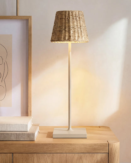 Poldina Pro Rechargeable Table Lamp with Seagrass Shade by Zafferano - Regular / White