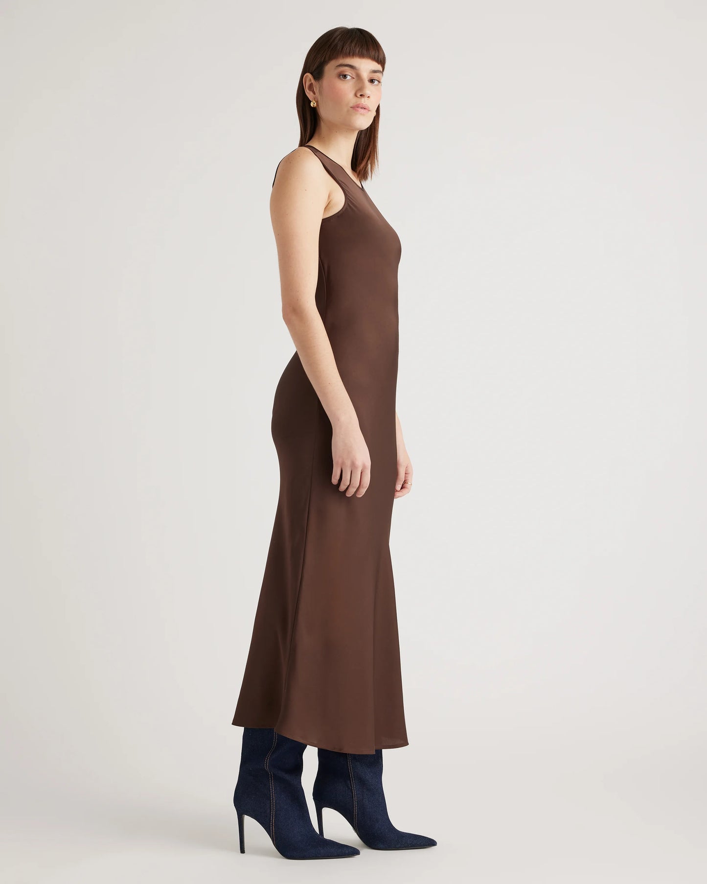 Washable Stretch Silk Tank Midi Dress - XS / Cordovan Red Hibiscus