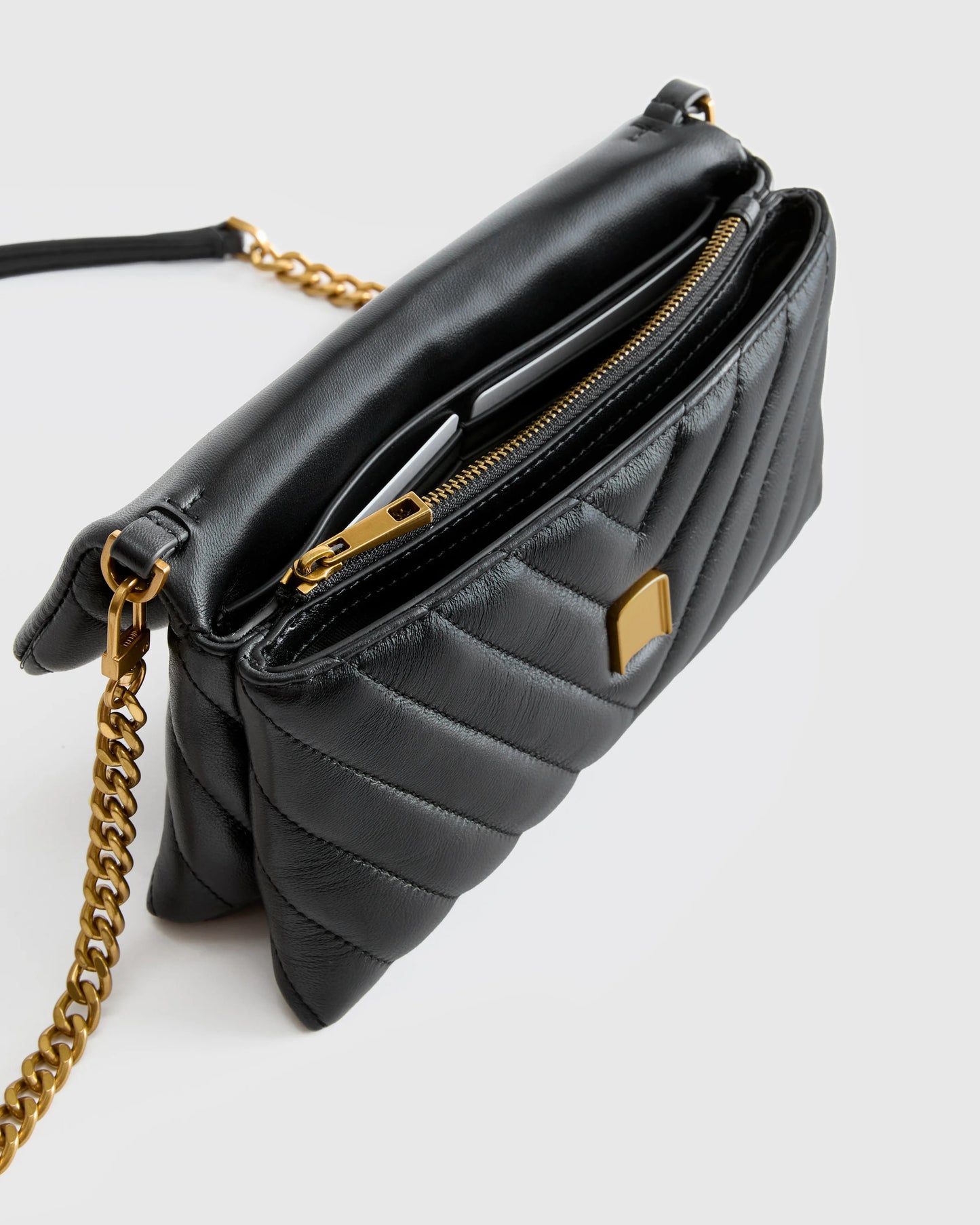Italian Leather Quilted Wallet Crossbody - One Size / Black/Gold