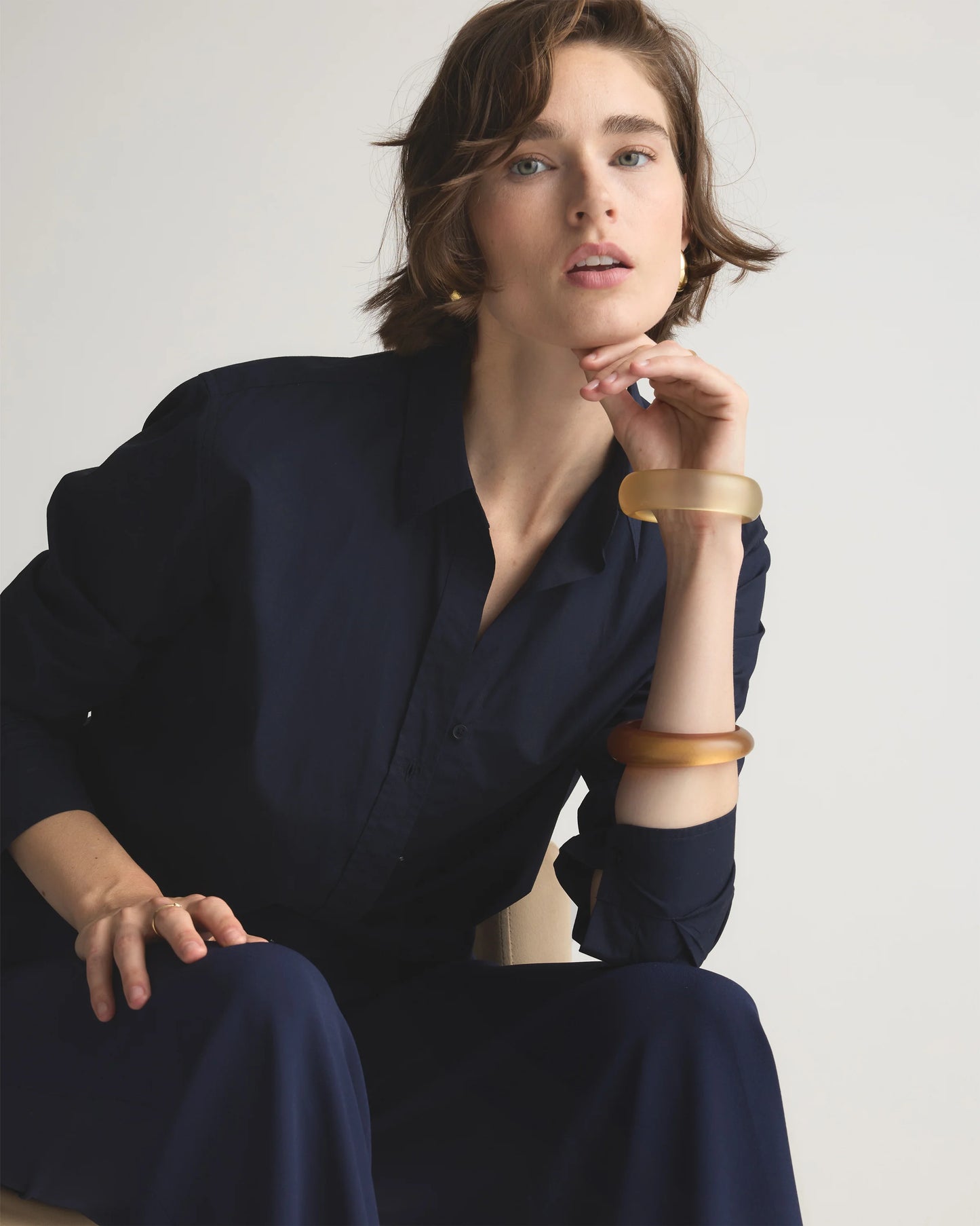 100% Organic Cotton Poplin Long Sleeve Shirt - XS / Delta Blue Double Stripe