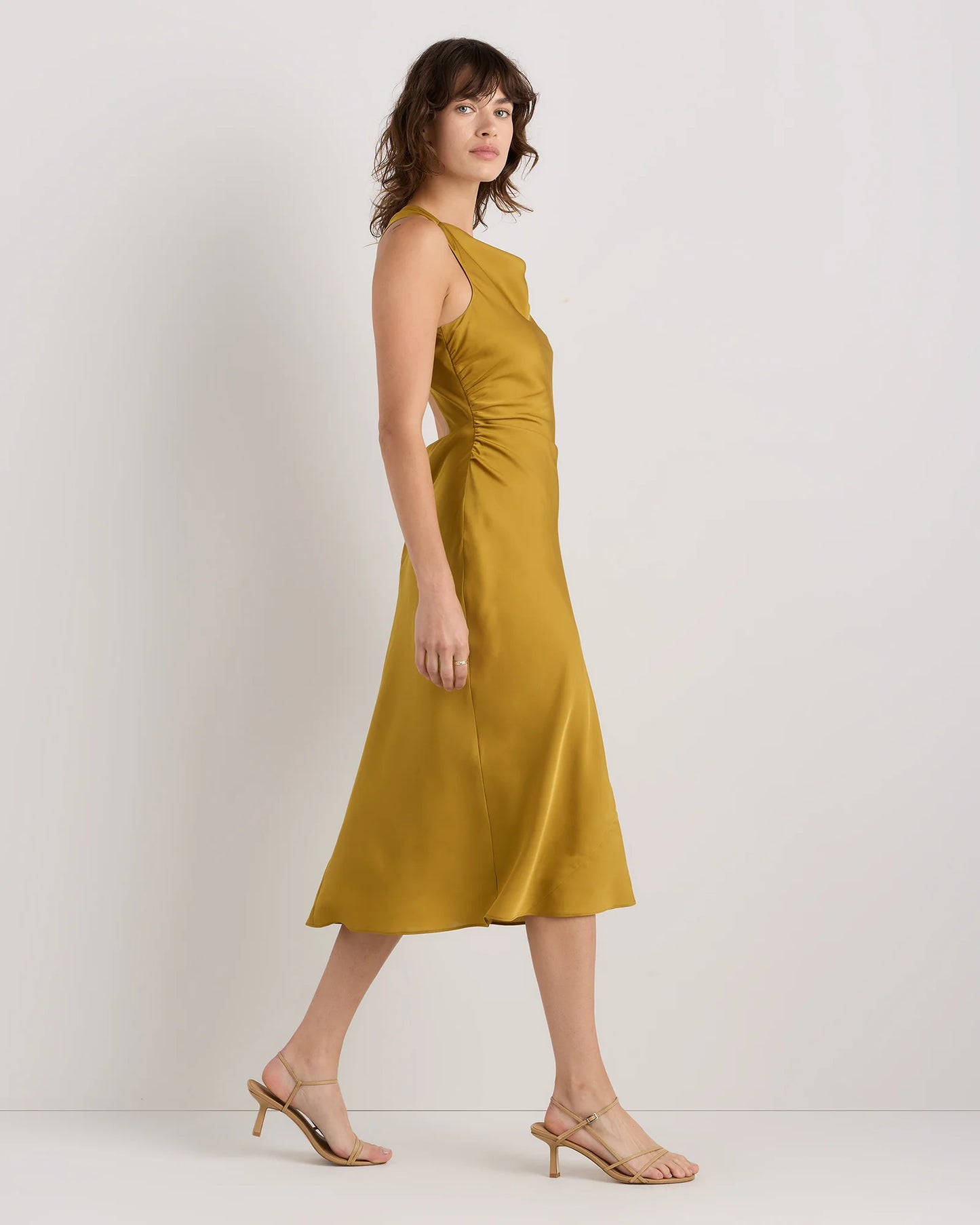 Washable Stretch Silk High Neck Midi Dress - XS / Vintage Navy Roses
