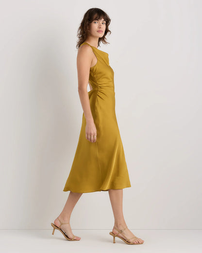 Washable Stretch Silk High Neck Midi Dress - XS / Vintage Navy Roses