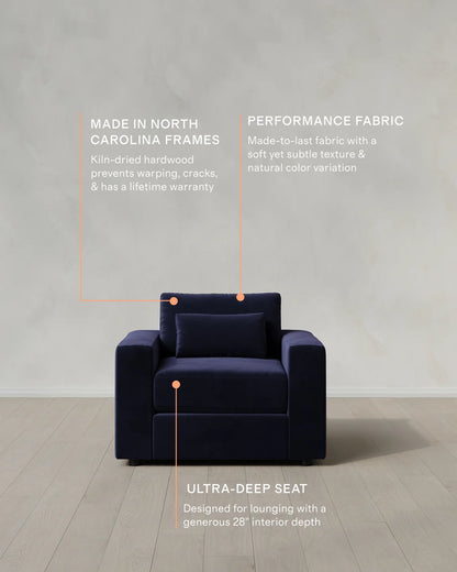 Ashford Deep Seat Chair and a Half in Performance Velvet - 46" / Caramel