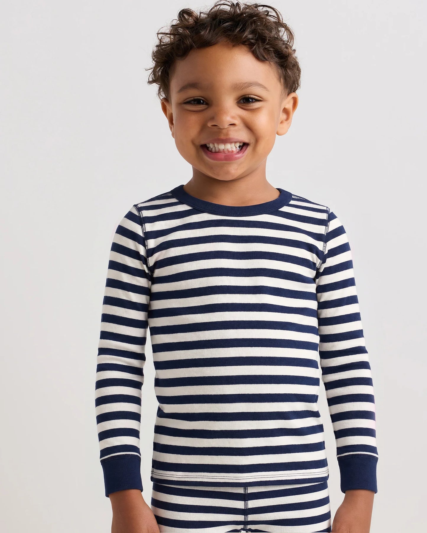 100% Organic Cotton Long Sleeve and Pant Pajama Set - 2T / Navy Stripe