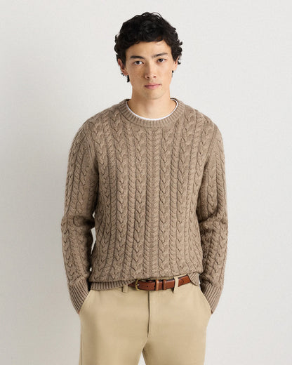 Australian Merino Wool Cable Crewneck Sweater - S / Heather Grey