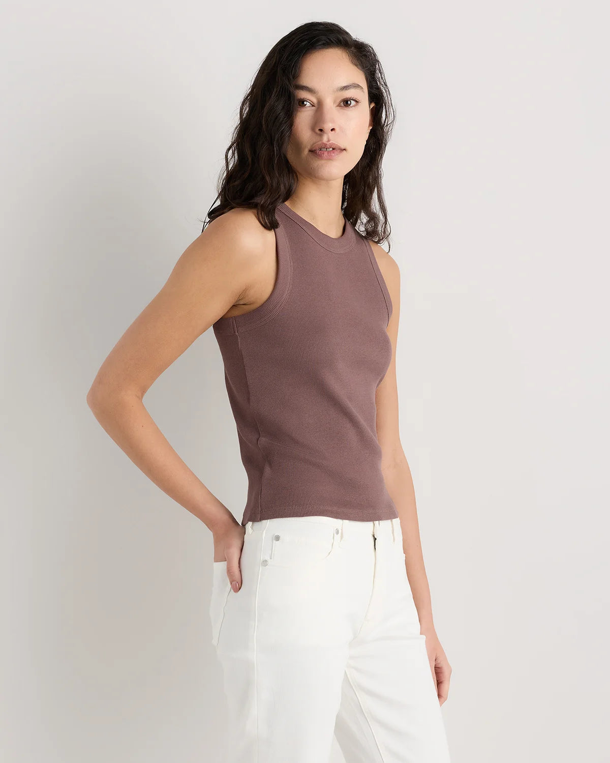 Organic Cotton Micro-Rib Cropped Cutaway Tank - XS / Heather Oatmeal