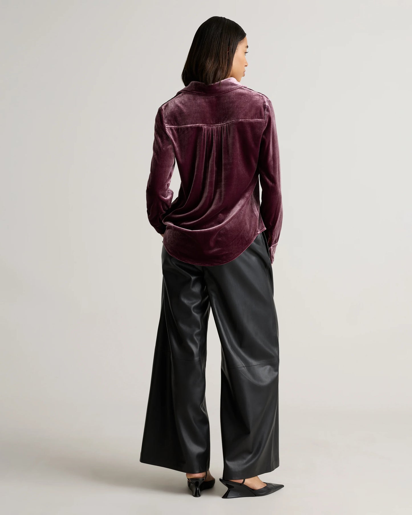 Stretch Silk Velvet Long Sleeve Shirt - XS / Dogwood