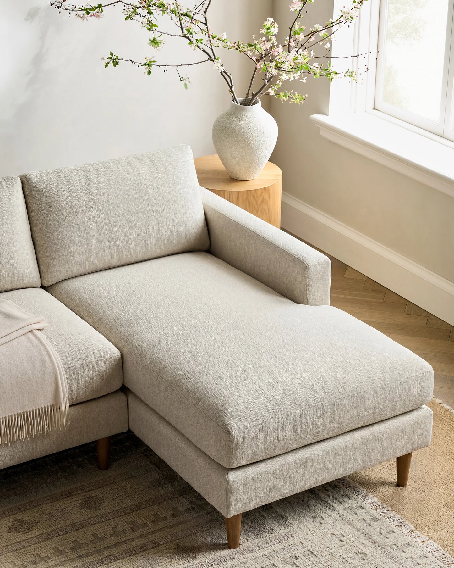 Atlas Midcentury Chaise Sectional in Performance Velvet - 106" Right Arm / Pine