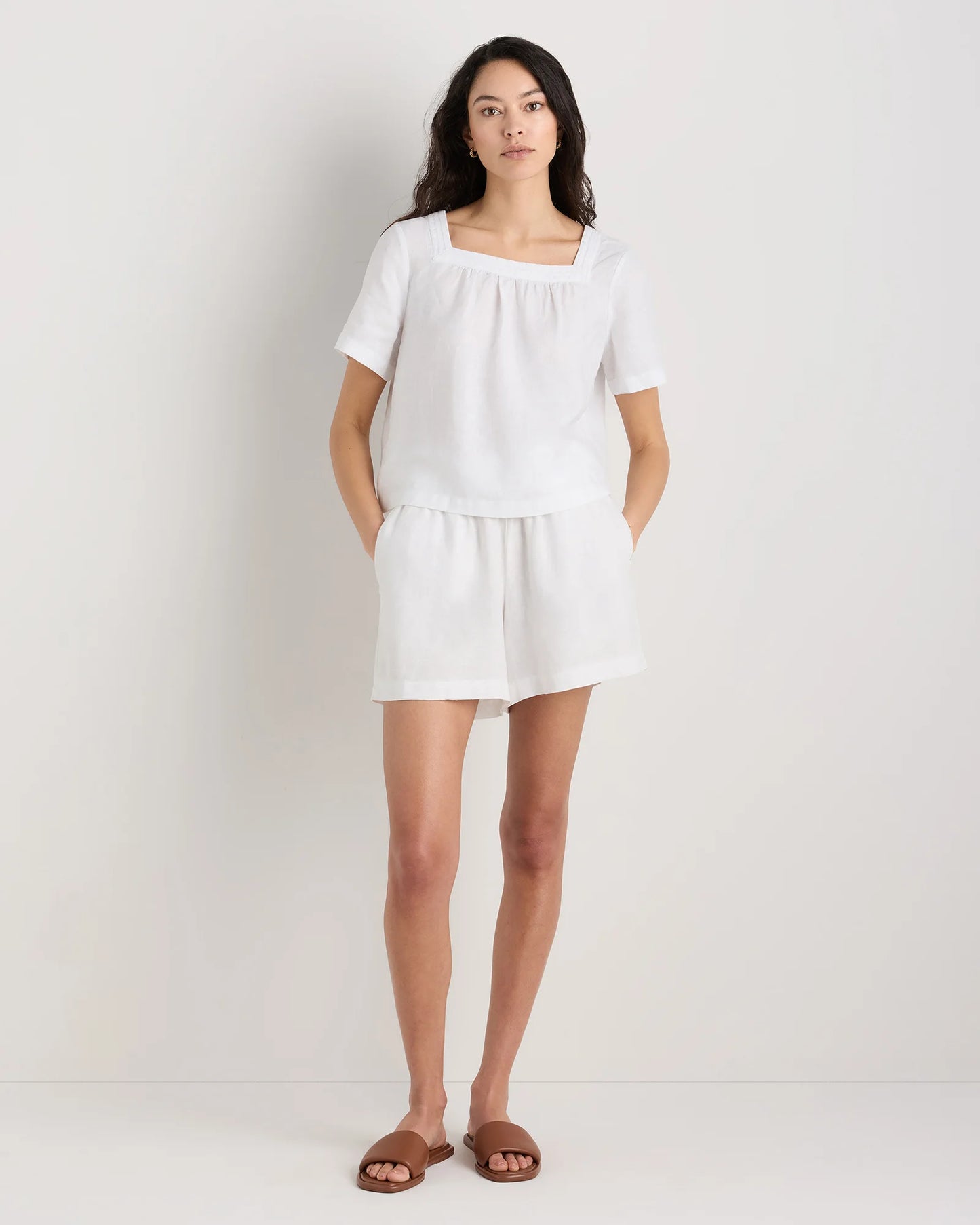 100% European Linen Square Neck Swing Top - XS / Black