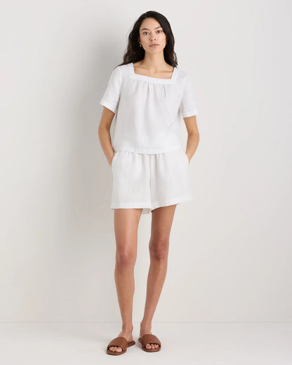 100% European Linen Square Neck Swing Top - XS / Black
