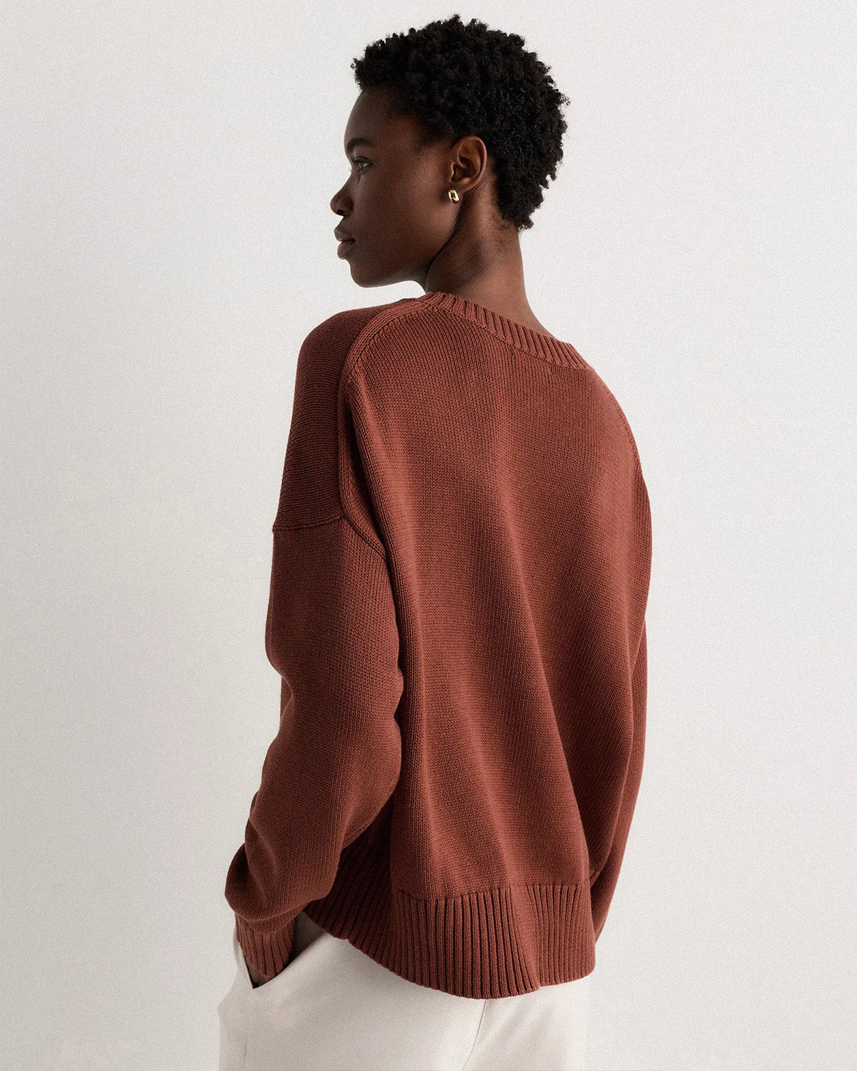 100% Organic Cotton Boyfriend Crew Sweater - XS / Speckled Beige
