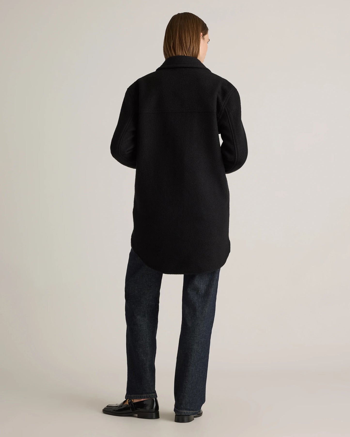 100% Merino Wool Long Shirt Jacket - XS / Heather Bone