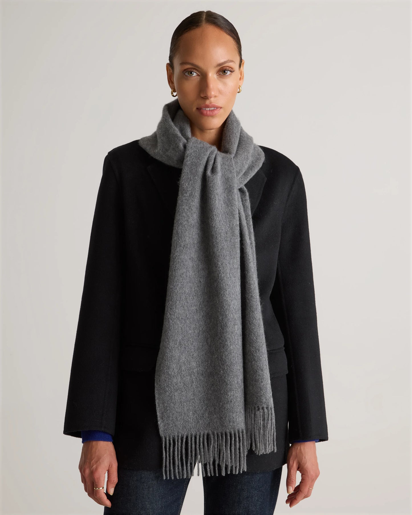 Mongolian Cashmere Woven Fringe Scarf - One Size / Ivory