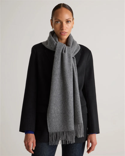 Mongolian Cashmere Woven Fringe Scarf - One Size / Ivory