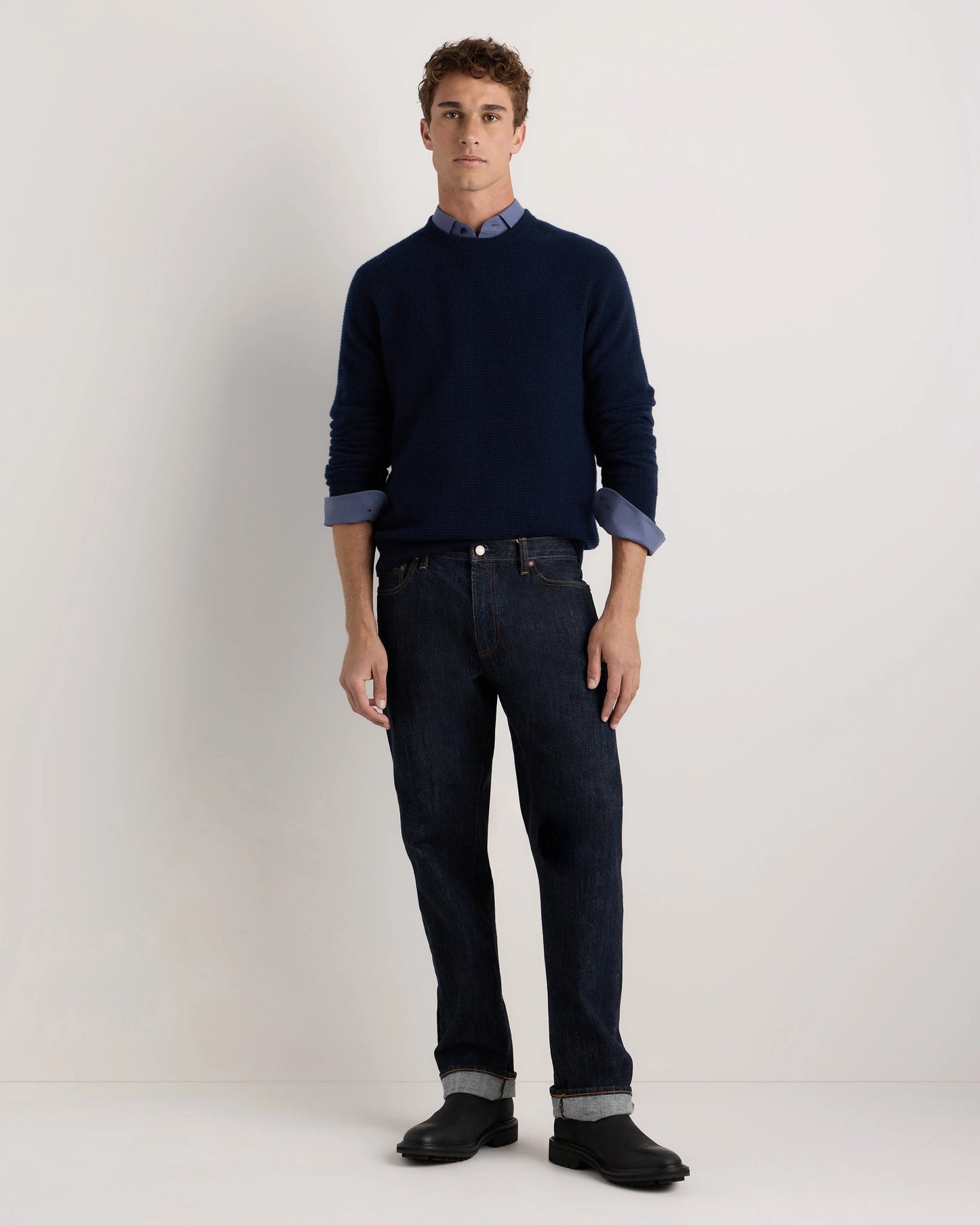 Mongolian Cashmere Waffle Sweatshirt - S / Faded Denim