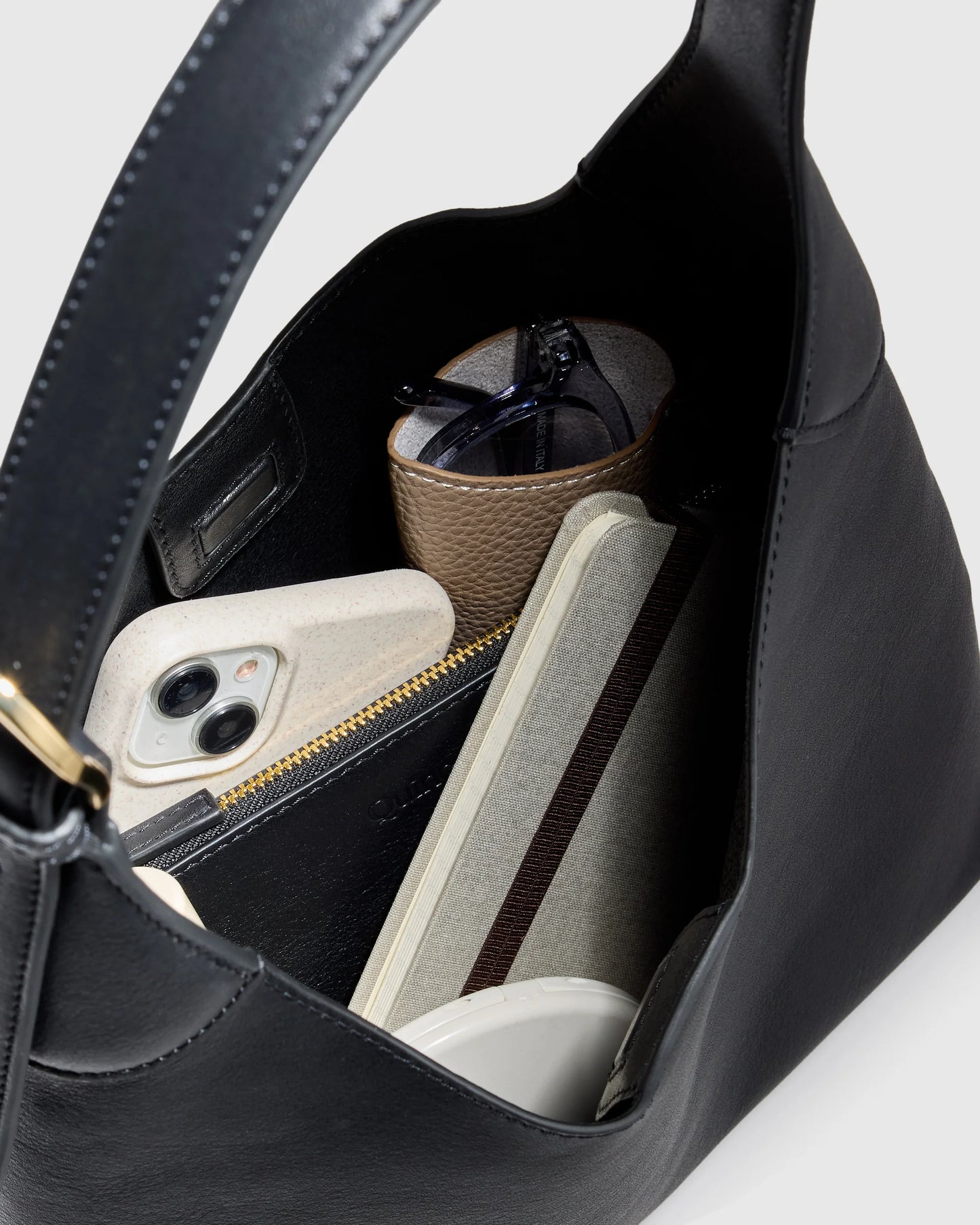 Full-Grain Leather Small Shoulder Bag - One Size / Black