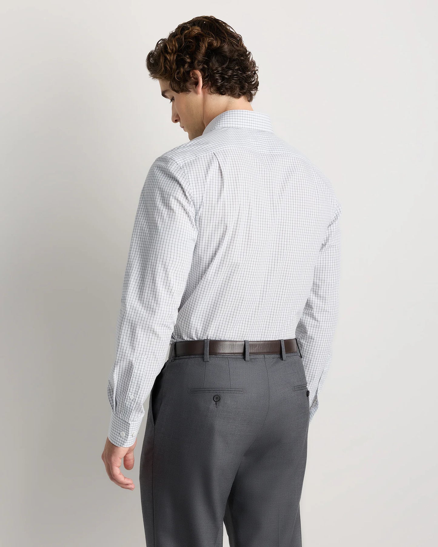 Organic Cotton Stretch Poplin Dress Shirt - S / White/Navy Minigrid