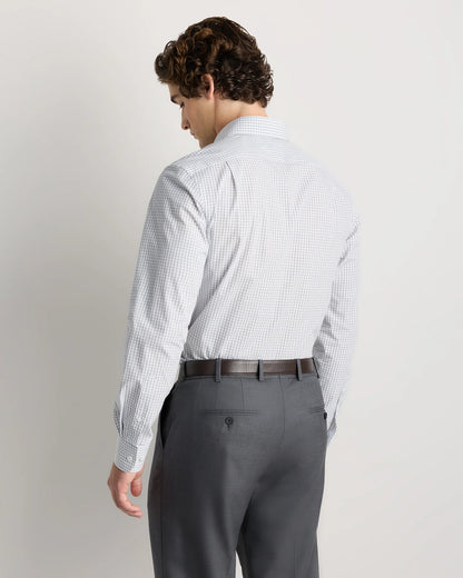 Organic Cotton Stretch Poplin Dress Shirt - S / White/Navy Minigrid