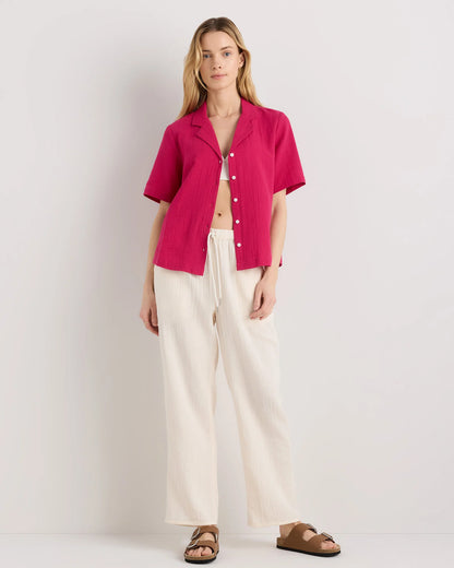 100% Organic Cotton Gauze Short Sleeve Shirt - XS / Amaranth Pink