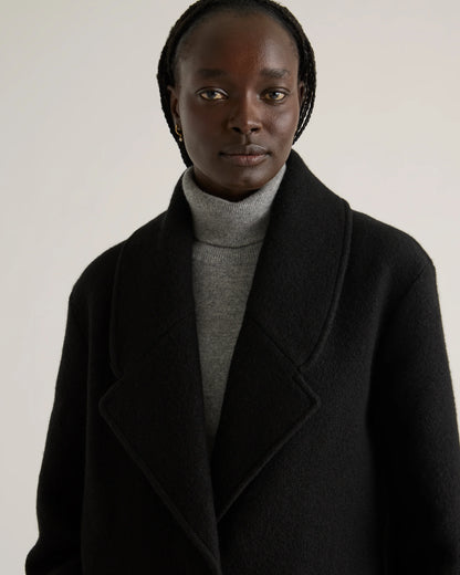 100% Merino Wool Shawl Collar Long Coat - XS / Heather Bone