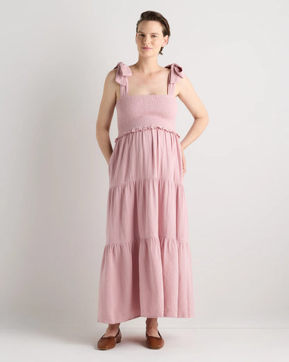 100% Organic Cotton Gauze Smocked Sleeveless Midi Dress - XS / Khaki Gingham