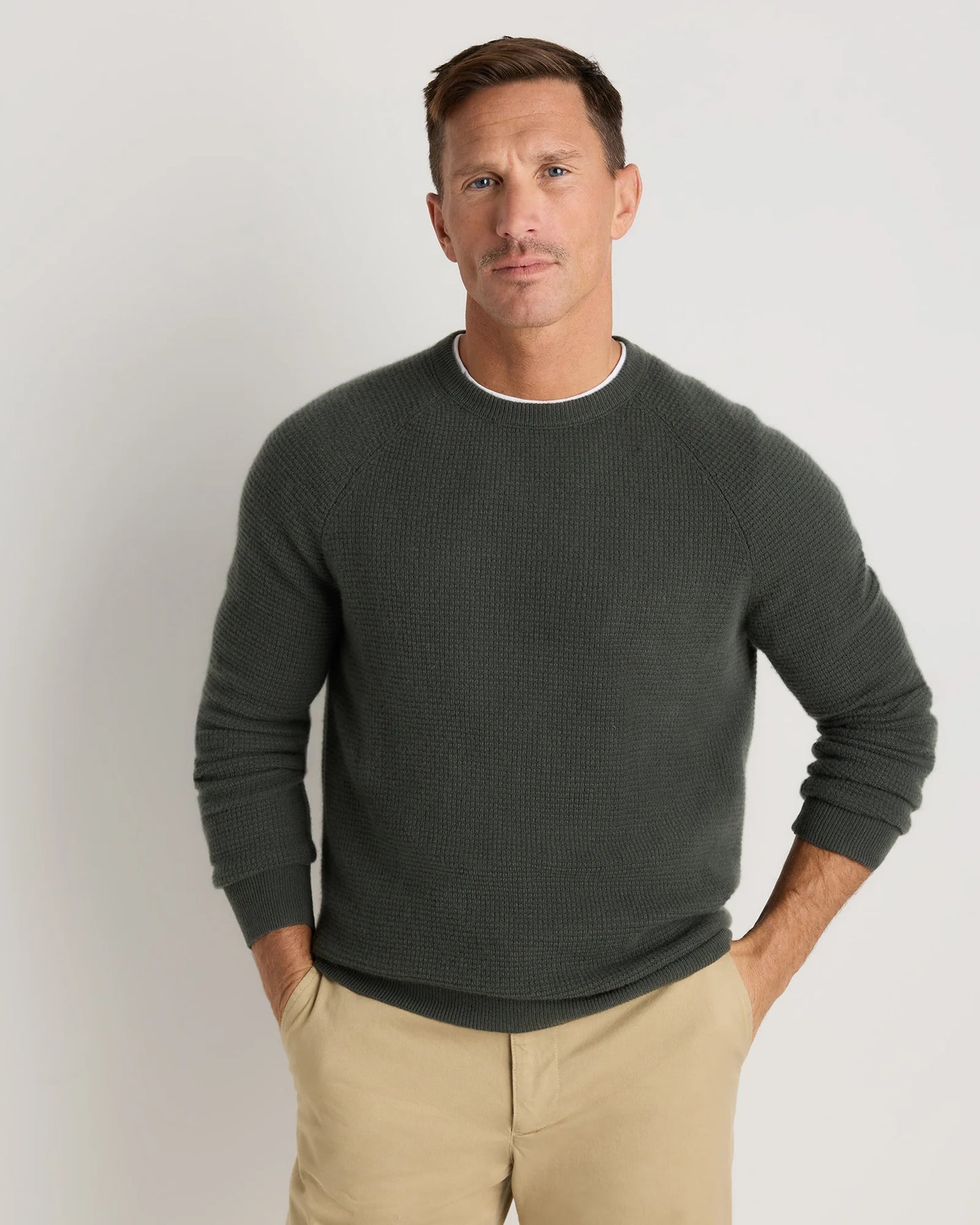 Mongolian Cashmere Waffle Sweatshirt - S / Faded Denim