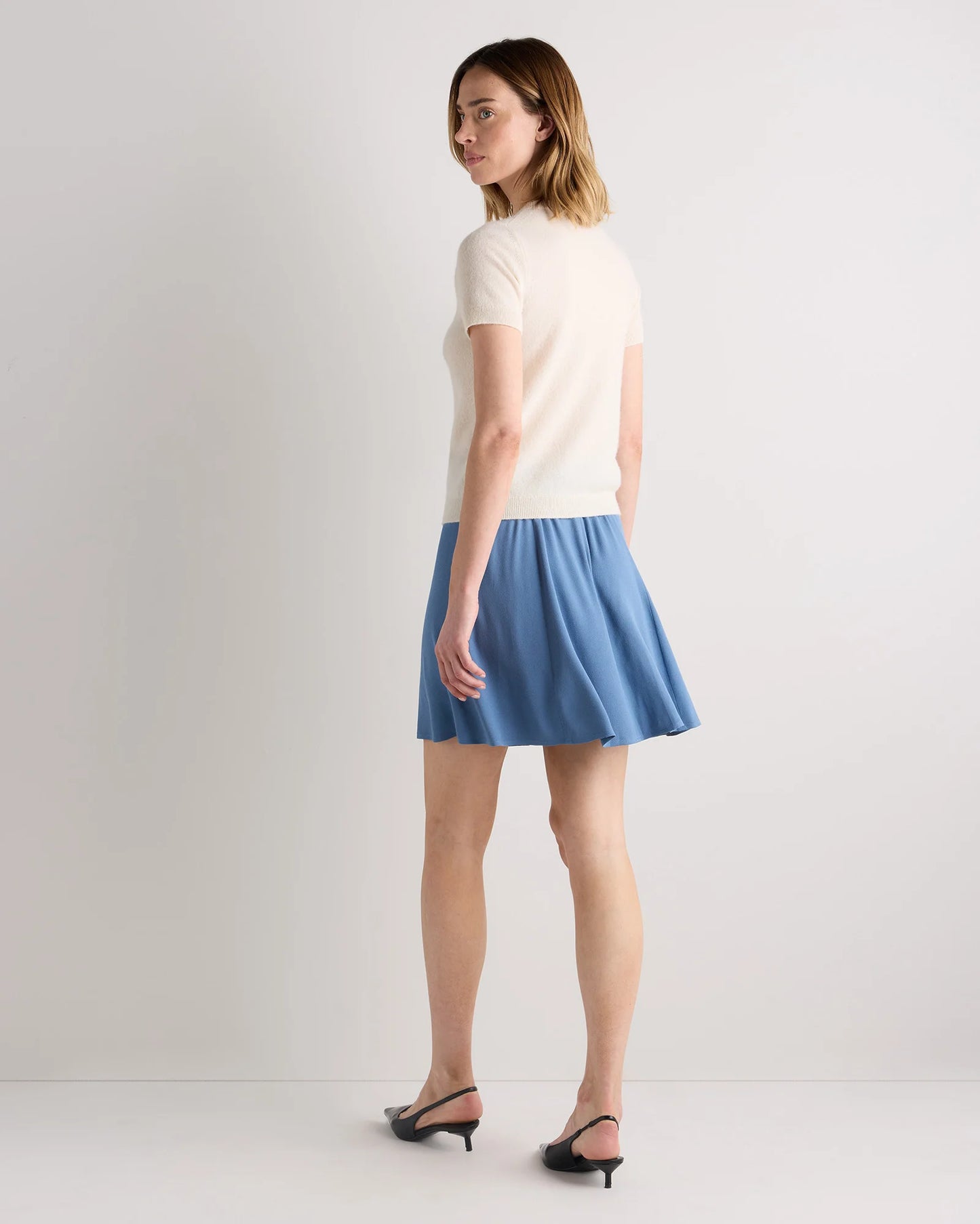Lightweight Crepe A-Line Mini Skirt - XS / Moonstone Blue