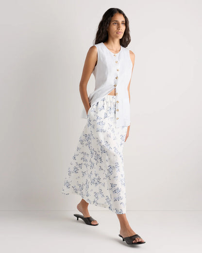 100% European Linen Maxi Skirt - XS / Classic Mini Gingham
