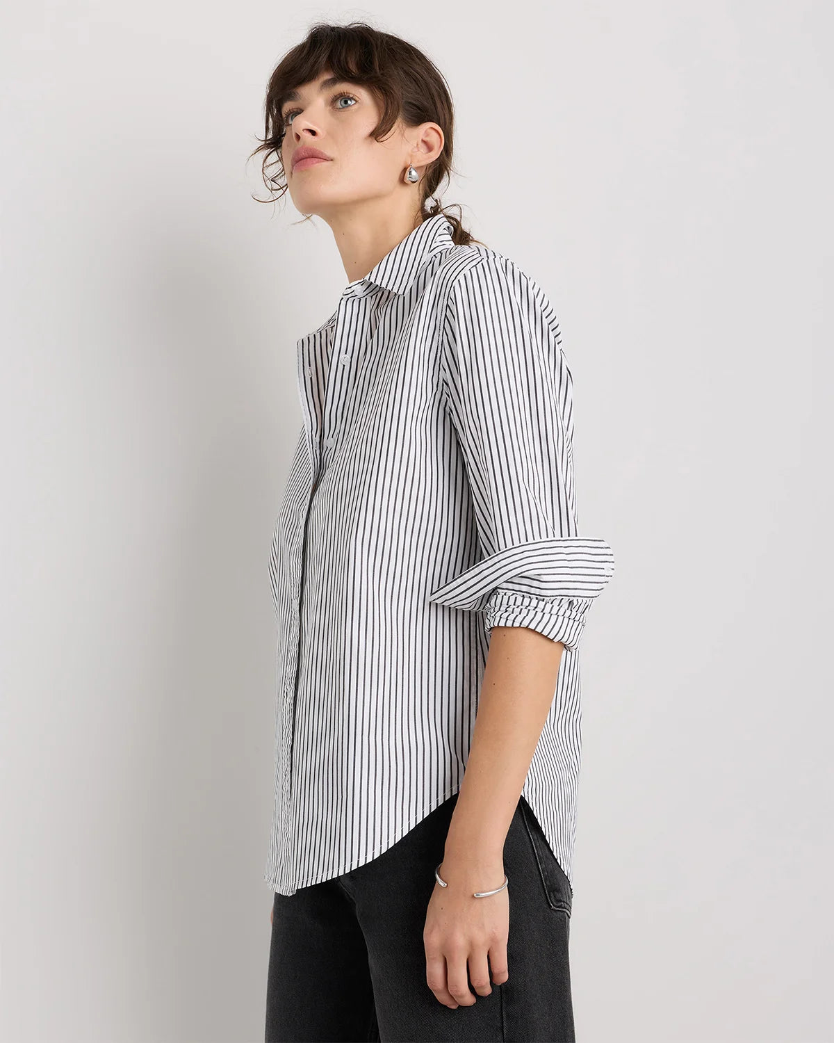 100% Organic Cotton Poplin Long Sleeve Shirt - XS / Delta Blue Double Stripe