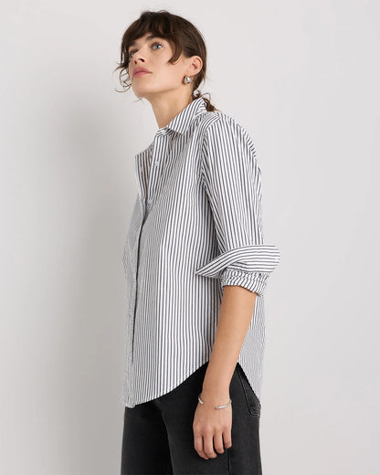 100% Organic Cotton Poplin Long Sleeve Shirt - XS / Delta Blue Double Stripe