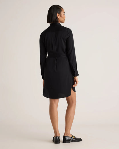Washable Stretch Silk Shirt Dress - XS / Black
