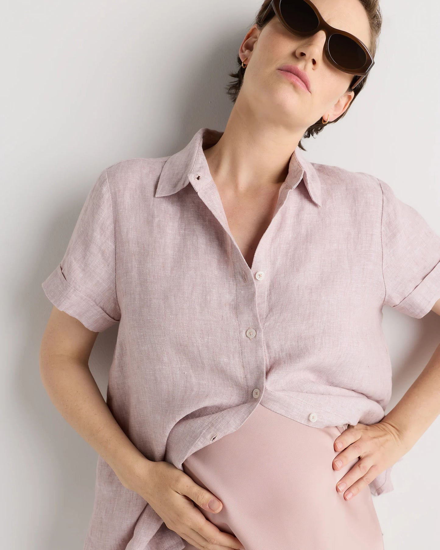 100% European Linen Maternity Camp Shirt - XS / Blue Pinstripe