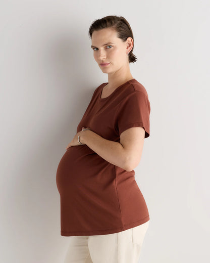 Cotton Modal Maternity Crew Neck Tee (2-pack) - XS / Black/Redwood Brown