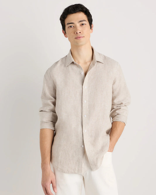 100% European Linen Relaxed Long Sleeve Shirt - XS / Flax