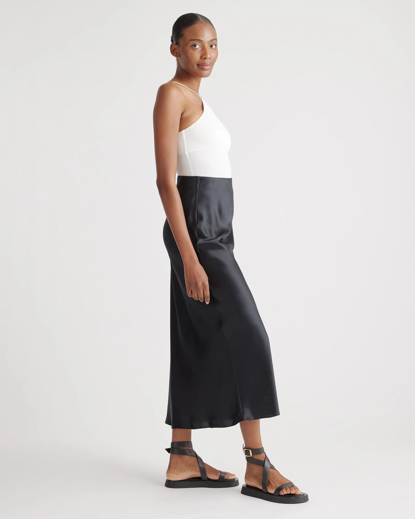 100% Washable Silk Maxi Skirt - XS / Champagne