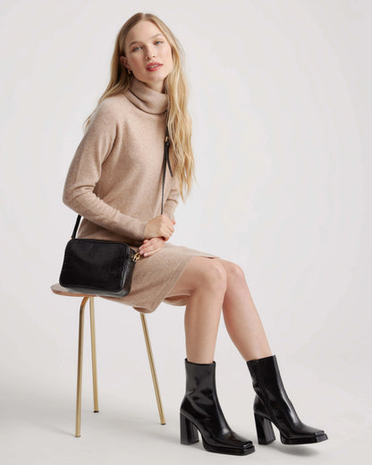 Mongolian Cashmere Turtleneck Sweater Dress - XS / Moss