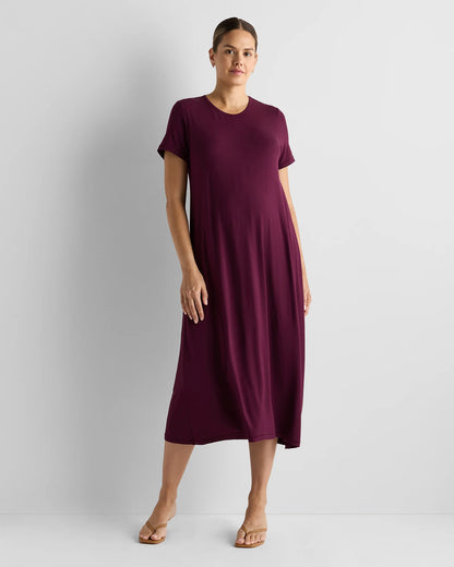 Bamboo Jersey Maternity & Nursing T-Shirt Dress - XS / Wine Tasting Red