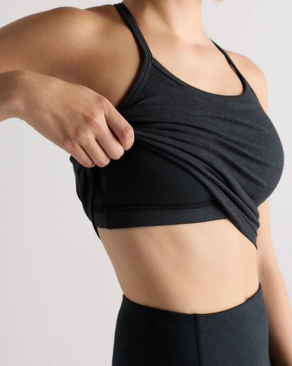 Ultra-Soft Y-Back Cropped Bra Tank - XS / Heather Black