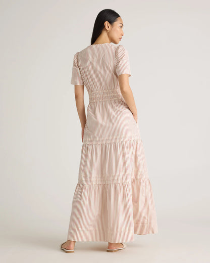 100% Organic Cotton Poplin Tiered Maxi Dress - XS / Riviera Blue Heirloom Floral