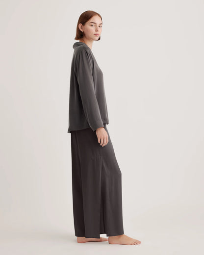 100% Washable Silk Pajama Long Sleeve Top - XS / Black