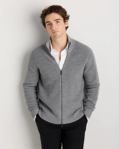 Australian Merino Wool Full Zip Sweater - S / Heather Bone