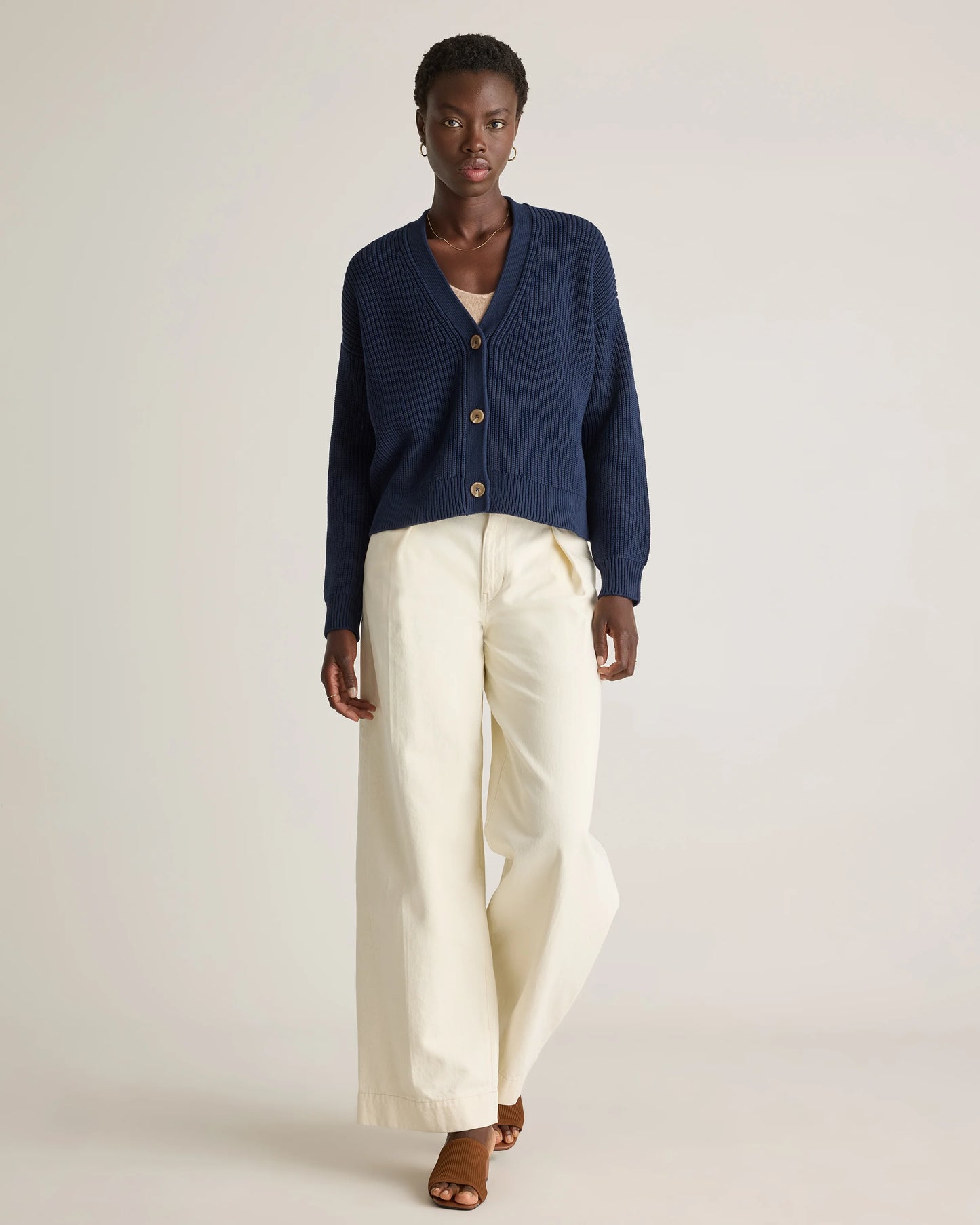 100% Organic Cotton Fisherman Boxy Cropped Cardigan - XS / Sapphire Blue