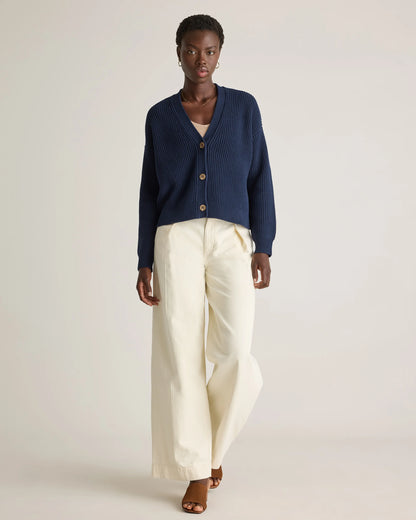 100% Organic Cotton Fisherman Boxy Cropped Cardigan - XS / Sapphire Blue